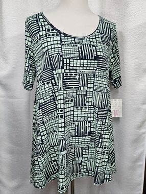 LuLaRoe Perfect T Mint and Navy Geometric Short Sleeve Tee